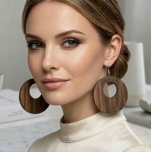 Large Hoop Earrings in Natural Wood, Boho-Chic Style. 7 cm.